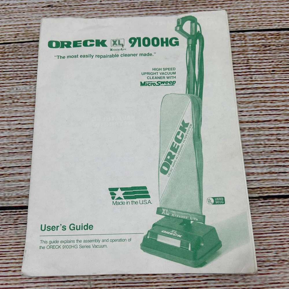 ORECK XL‎ 9100HG Upright Vacuum Cleaner User's Guide Manual